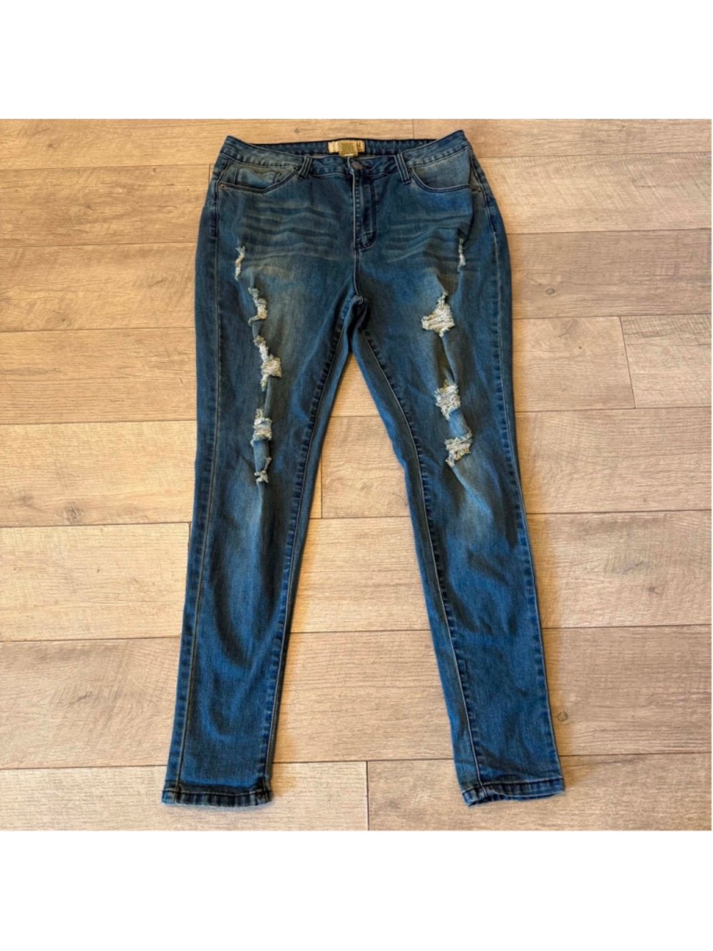 Hybrid Company Women’s Distressed Skinny Jeans Size 14 Stretch Blue Denim